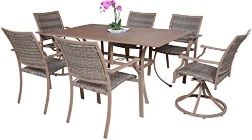Panama Jack Outdoor Island Cove 7-Piece Slatted Dining Group, Includes 4 Armchairs, 2 Swivel Chairs, 36 by 60-Inch Rectangular Aluminum Slatted Table