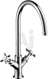 Hansgrohe Axor Montreux Series 16802821 Double Cross Handle Kitchen Cast Spout Faucet with 150 Degree Swivel Spout and Cascade No-Clog Aerator: Brushed Nickel