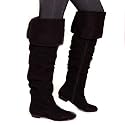 Womens Black Ladies Flat Thigh Pixie Boots Sizes 3-8