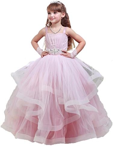 EnjoyBuys Puffy Ruffles Flower Girl Dresses Girls Pageant Party Dresses 7 Pink