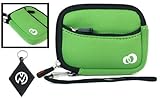 Nikon Coolpix P300 Digital Camera Sleeve Case With External Compartment Pocket Color Black / Green + Nuvur ™ Keychain (FGL2ZZG1)