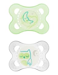 Baby Product: MAM Night Glow in the Dark Silicone Pacifier, Green/White, 0-6 Months, 2-Count - MAM