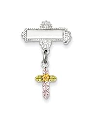 Sterling Silver Polished Gold Plated & Epoxy Dangle Cross Pin