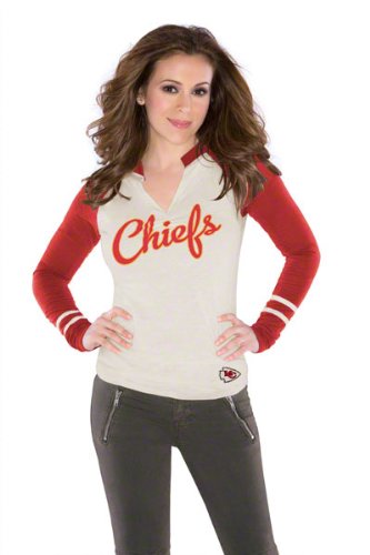 NFL Women's Kansas City Chiefs Sport Envy Long Sleeve with Raw Edge Neckline (Vintage White/Red, Small)