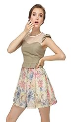 Chiffon/Cotton/Linen Floral Print Illusion  Dress