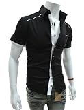 TheLees (AL201) Mens Casual Slim Fit 2 Tone Stretchy Short Sleeve shirts Black Medium(US X-Small)
