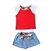 WXBUY Kids Girls Ruffled Sleeves T-shirt+ Bow-knot Jeans Pants Outfits Red S