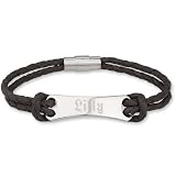 Schmuck-Pur Echt Leder Edelstahl Armband schwarz mit Gravur