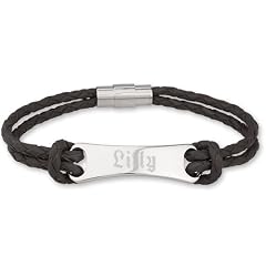 Schmuck-Pur Leder Edelstahl Armband schwarz 19cm mit Gravur