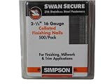 Simpson Swan Secure T16N250FNB 16-Gauge Straight 316 Stainless Steel 2-1/2-Inch Finish Nails, 500 Per Box