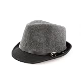 Faddism HAT56BKGY011 Fedora Hat Features Black and Gray 2Tone Design in Wool Like Material