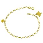 10kt Yellow Gold Butterfly & Puffed Heart Charm Oval Link Bracelet
