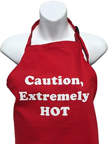 BBQBud Men's Fun Grilling Apron: Caution Extremely HOT (Red)