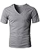 H2H Men's Vintage Shoulder Zipper T-Shirts with V-Neck Short Sleeve