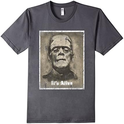Men's Frankenstein Old Retro Horror Vintage Poster T-Shirt Movie Large Asphalt