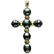 14K Yellow Gold Black Tahitian Pearl Cross Pendant - 50.00x32.00mm