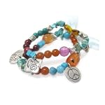 SAVE $10 - Textured Metal Disk Dangle Mixed Stone Chip Stretch Bangle Bracelet $16.99