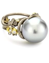 Vibes "Fairytale" 18 Karat White and Yellow Gold South Sea Pearl Diamond Ring, Size 6
