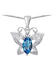 Original Star K (tm) Love Butterfly Pendant with Marquise Shape Simulated Blue Topaz in 925 Sterling Silver