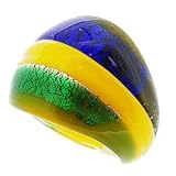 Kooqi Candy Stripe Glass Dome Ring in Banana, Green and Blue Foil. With Free Delivery, Free Gift Wrapping and Gift Message.