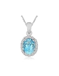 Blue Topaz Pendant Necklace with White Topaz 2.3 Carat (ctw) in Sterling Silver with Chain