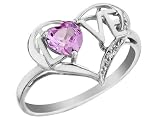 Created Pink Sapphire Love Heart Ring with Diamond 2/3 Carat (ctw) in 10K White Gold