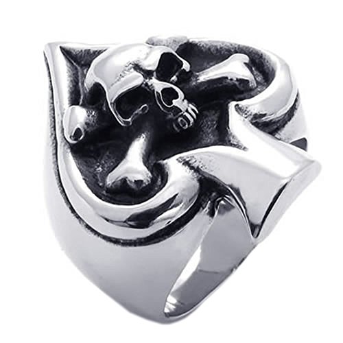 KONOV Vintage Gothic Skull Biker Tribe Ace of Spades Stainless Steel Mens Ring