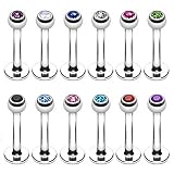 PunkJewelry Lippenpiercing SCHMUCKSTEIN - 12er SET 316L Chirurgenstahl