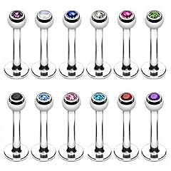 PunkJewelry Lippenpiercing SCHMUCKSTEIN - 12er SET 316L Chirurgenstahl