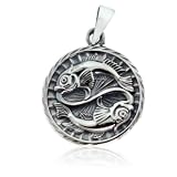 Sterling Silver Zodiac Pisces Sign Medal Pendant