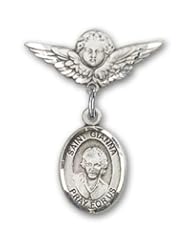 Sterling Silver Baby Badge with St. Gianna Beretta Molla Charm and Angel with Wings Badge Pin