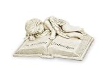 Produkt-Bild: schlafender Engel Schutzengel auf Buch mit Trauerspruch In stillem Gedenken aus Polystein, 17x13x7 cm Grabschmuck
