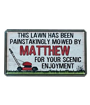 Personalized Lawnmower Metal Sign - 8 x 14
