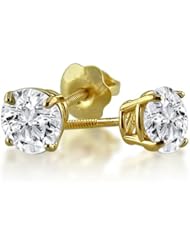 1ct Diamond Stud Earrings in 14K Yellow Gold with Screw Backs