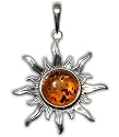Certified Genuine Honey Amber and Sterling Silver Flaming Sun Medium Pendant