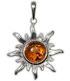 Certified Genuine Honey Amber and Sterling Silver Flaming Sun Pendant