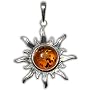 Certified Genuine Honey Amber and Sterling Silver Flaming Sun Medium Pendant