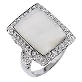 Rectangle Genuine Mother-of-Pearl CZ Diamond Ring