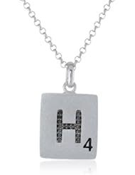 Scrabble 925 Sterling Silver 0.051ct Diamond Initial H Pendant Necklace, 18"