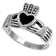 Sterling Silver Ring with Black Onyx - Claddagh - Face Height: 11mm, Band Width: 3mm
