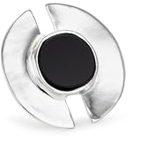RAIN Silver-Tone with Black Stone Adjustable Ring