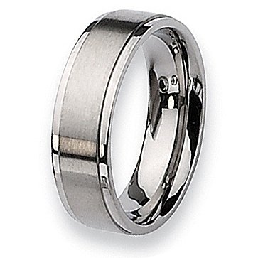 Ridged Edge Brushed and Polished Titanium Ring (7.0 mm) - Sizes 6-13