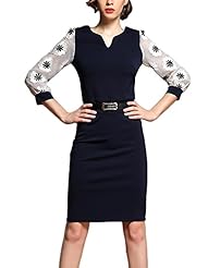 V-neck General Print Fitted Slit Long Sleeves Organza/Polyester  Dress