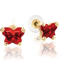 Bfly® Girls 10k Gold January Birthstone Butterfly CZ Earrings with Safety Backs