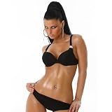 Edler Push Up Triangel - Bikini in schwarz mit ZierBrosche