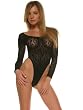 SeXy Teddy Stretch Black Lace Bodysuit Scoop Neck Long Sleeves