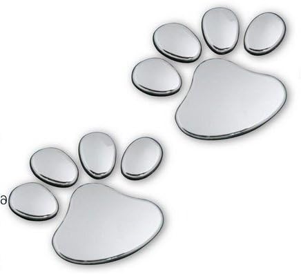 3d Chrome Dog Bear Paw Footprint Sticker Decal Auto Car Emblem Decoration Silver Colour