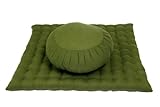 Meditation Set: Zafu + Zabuton, 100% Cotton & Kapok Natural Green