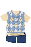 Baby Togs Kid Boys 3 pc argyle v-neck sweater vest and blue shorts set (6)