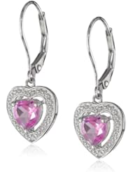 Sterling Silver, Gemstone, and Diamond Heart Earrings (0.01 cttw, H-I Color, I2-I3 Clarity)